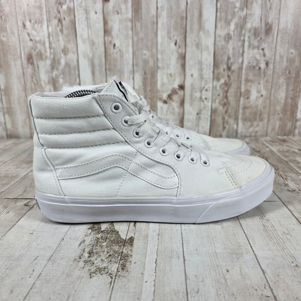 Vans Sk8-Hi White High Top Sneakers Womens 9 Mens 7.5 Canvas Leather Skate Shoes
